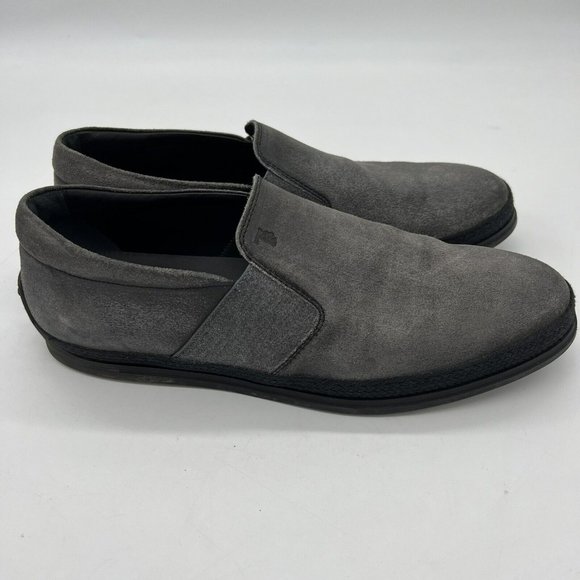 Tod’s Men's Elastico Gomma Rafia Suede Slip-Ons Gray Size 9.5 Rubber Sole - Picture 1 of 8
